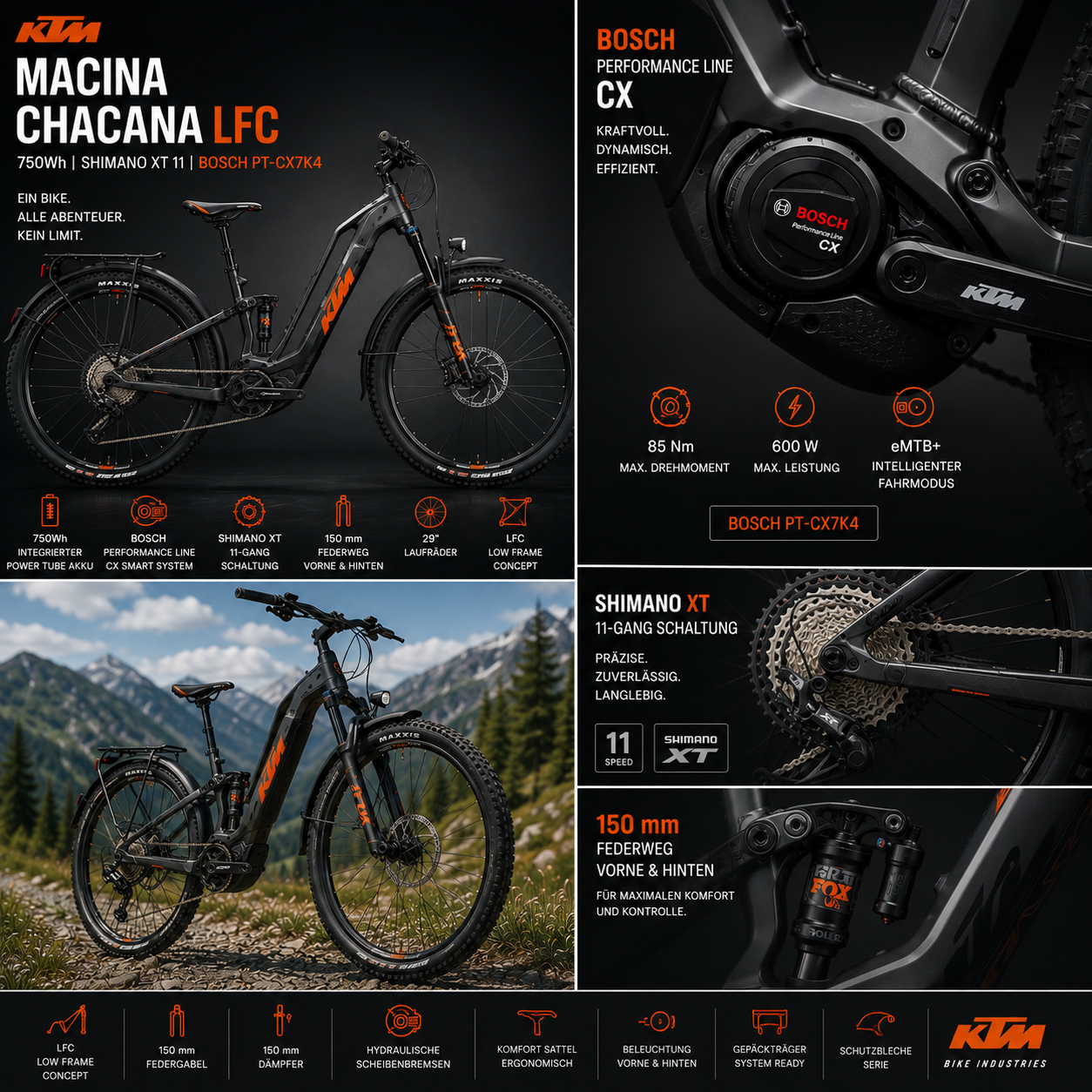 KTM MACINA CHACANA LFC 750Wh SH XT 11 LG + BOSCH PT-CX7K4