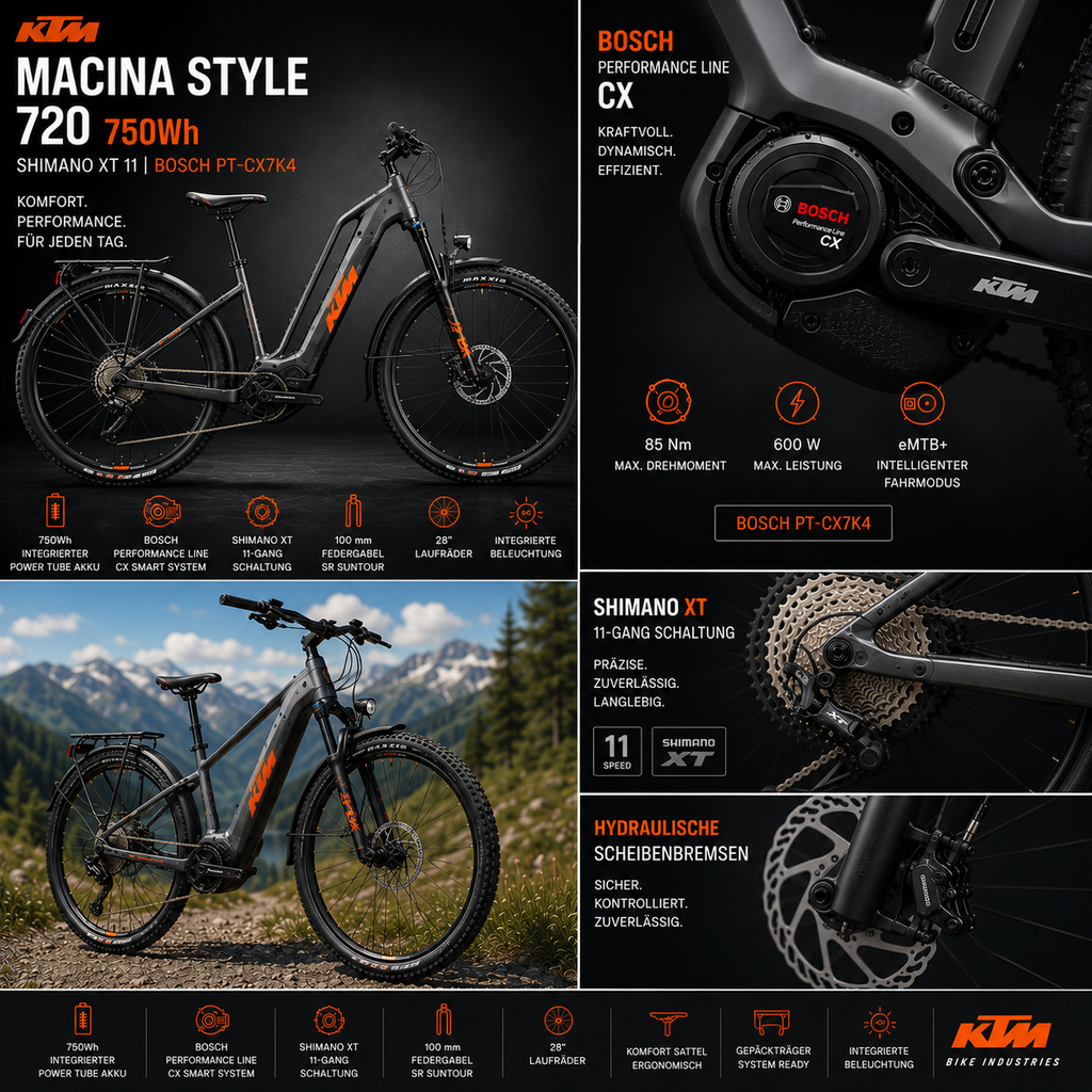 KTM MACINA STYLE 720 750Wh SH XT 11 LG + BOSCH PT-CX7K4