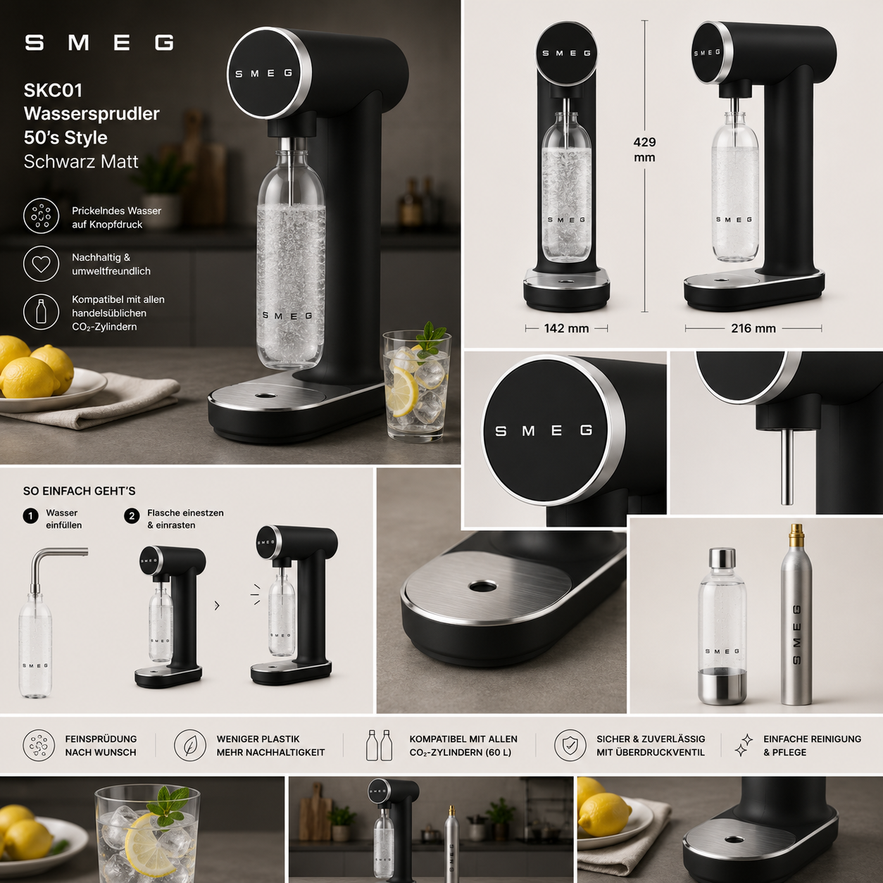 SMEG SKC01 Wassersprudler 50s Style - Schwarz Matt
