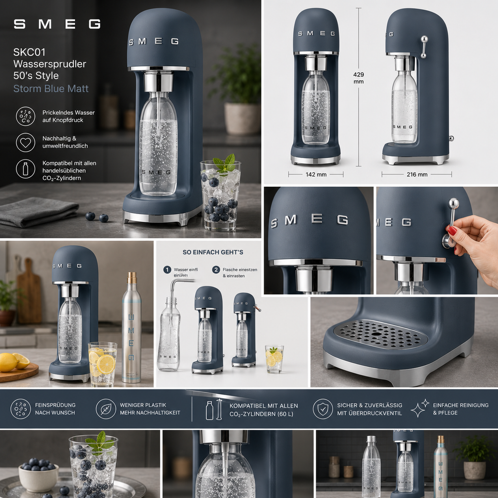SMEG SKC01 Wassersprudler 50s Style - Storm Blue Matt
