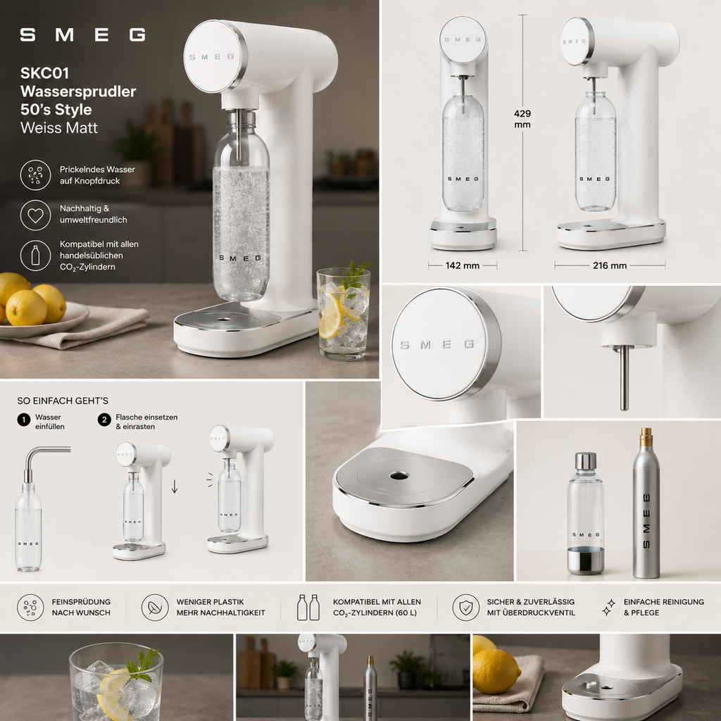 SMEG SKC01 Wassersprudler 50s Style - Weiss Matt