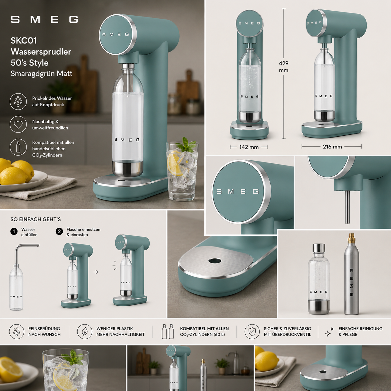 SMEG SKC01 Wassersprudler 50s Style - Emerald Green Matt